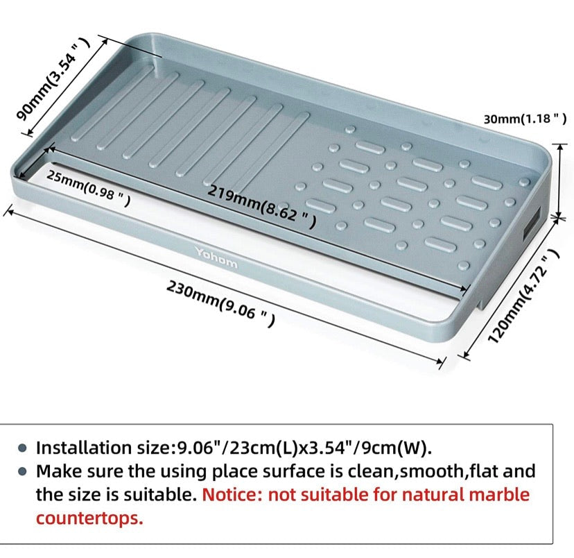 Kitchen Sink Tray Sponge Holder Organizer Draining Mat for Soap Dispenser Detergent Dishcloth Scrubbers Dishwashing Accessories Non-Slip Suction Holder Grey