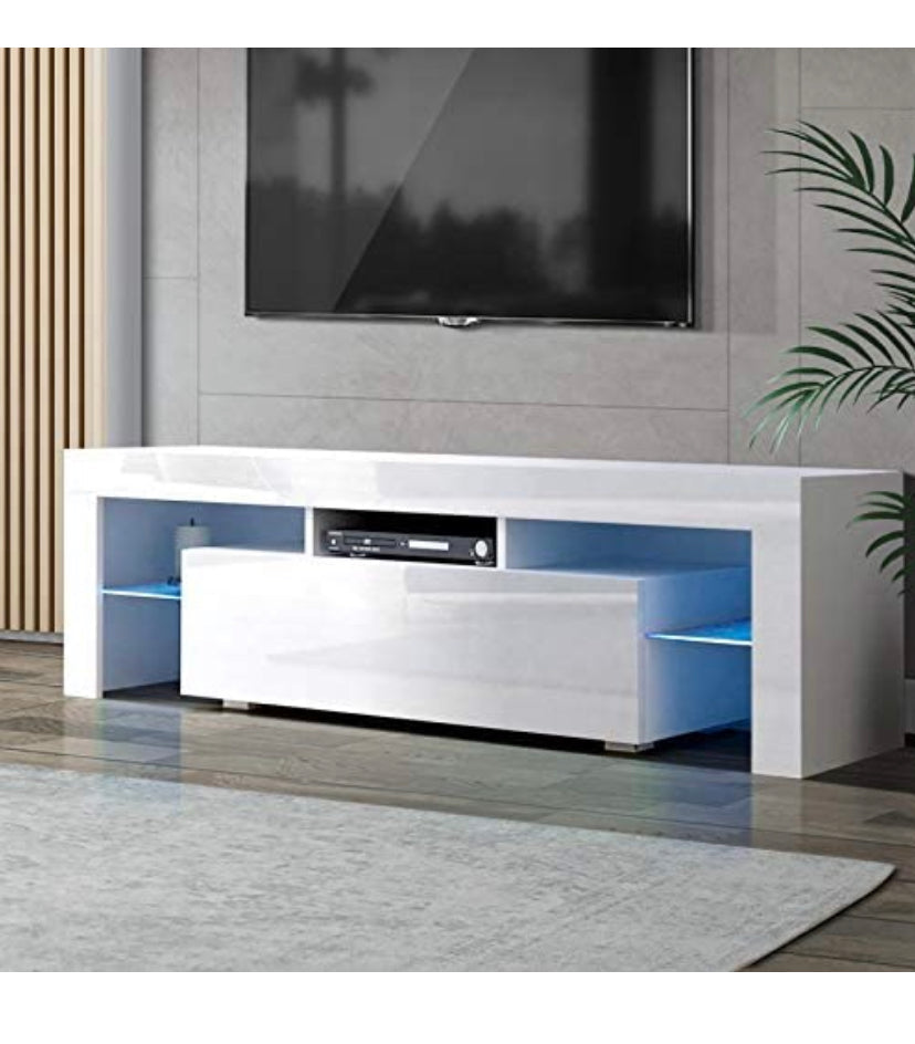 Artiss Entertainment Unit RGB LED TV Cabinet 130cm Length High Gloss Wooden TV Stand, White