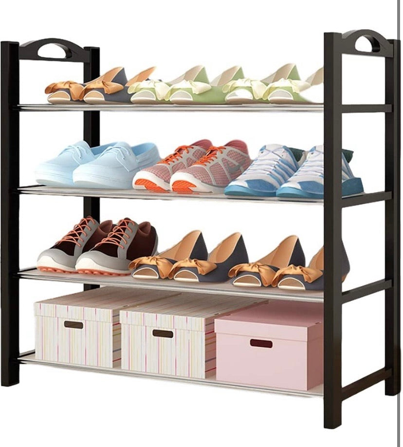 4 Tier Shoe Rack Organizer Entryway Shoe Storage, Black Shoe Rack with Premium Metal, Space-Saving Design, Easy to Assemble - Holds 20 Pairs - (L) 80cm x (W) 25cm x (H) 62cm (Black)