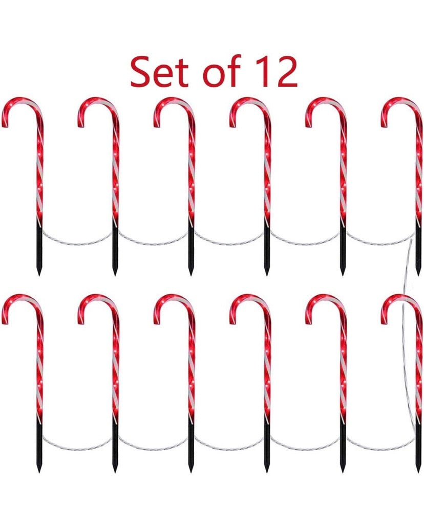 29 Inches Christmas Candy Cane Pathway Markers Set of 12 Christmas Indoor/Outdoor Decoration Lights 8 Blinking Modes