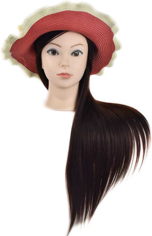 28"Cosmetology Mannequin Head Hair Styling Head Professional Hairdresser Head Manikin Doll Head Synthetic Fiber Hair with Free Clamp