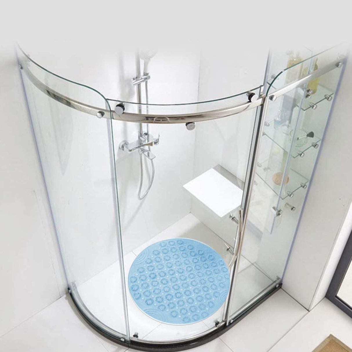 Bath Mat, Non-Slip Bath Blanket, Bath Rugs,PVC Shower Mat, Antibacterial and Durable Massage Bath Mat, Carpet with Drainage Hole and Suction Cup, 55 × 55cm