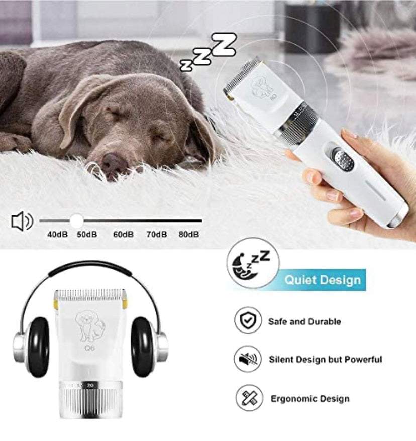 Dog Clippers, Low Noise Pet Clippers with Detachable Blades, Rimposky Rechargeable Dog Trimmer Pet Grooming Kit with USB Cable, Combs, Brush, Pet Hair Clippers for Dog Cat Small Animal