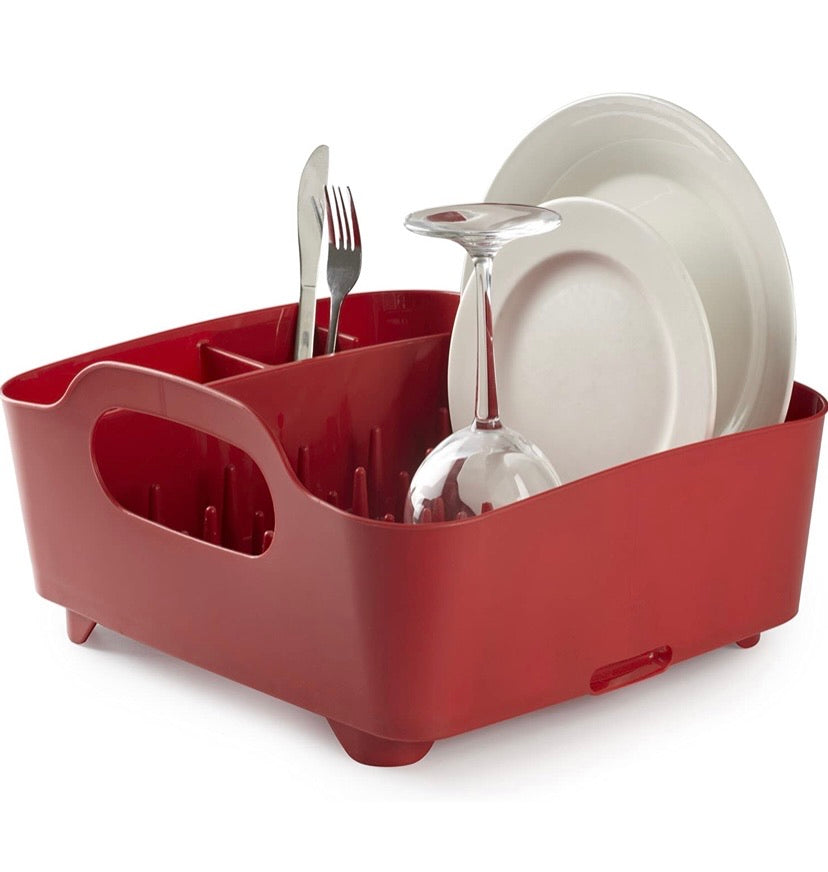 Umbra Tub Dish Drying Rack – Lightweight Self-Draining Dish Rack for Kitchen Sink and Counter at Home, RV or Motorhome, Red Kitchen