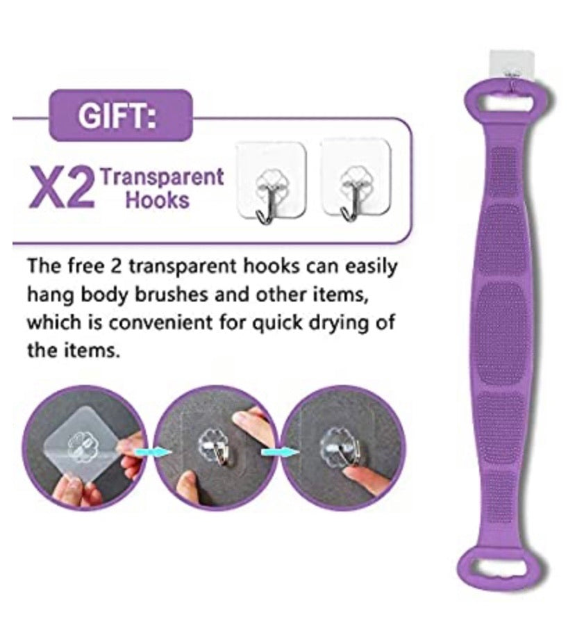 Silicone Back Scrubber With 2 Adhesive Hook for Shower