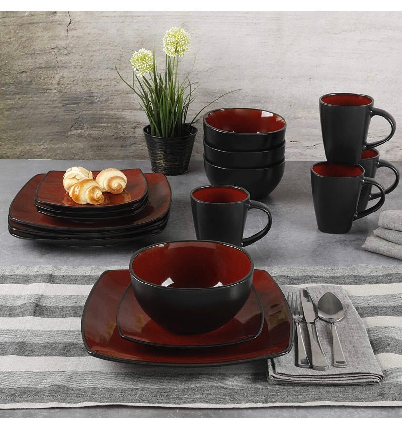 16-Piece Square Reactive Glaze Dinnerware Set
