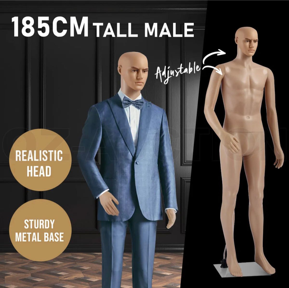 185 cm Full-Body Male Retail Mannequin with Metal Base