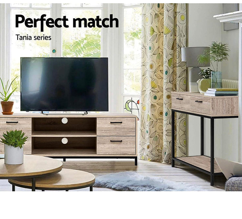 Artiss TV Unit 132cm Length Entertainment Unit Wooden TV Stand Cabinet, Oak and Black