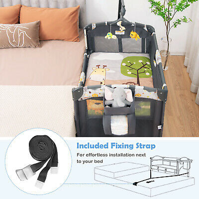 4-IN-1 Portable Travel Cot Portacot Baby Co Sleeper Bedside Bassinet Folding