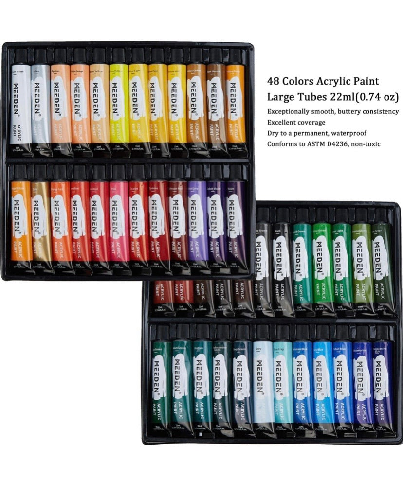 Acrylic Painting Supplies Set with 48x22ML Acrylic Paints, Acrylic Paintbrushes, Canvas Panels, Acrylic Painting Pad, Palette Knife, Art Supplies for Artists, Beginners & Adults