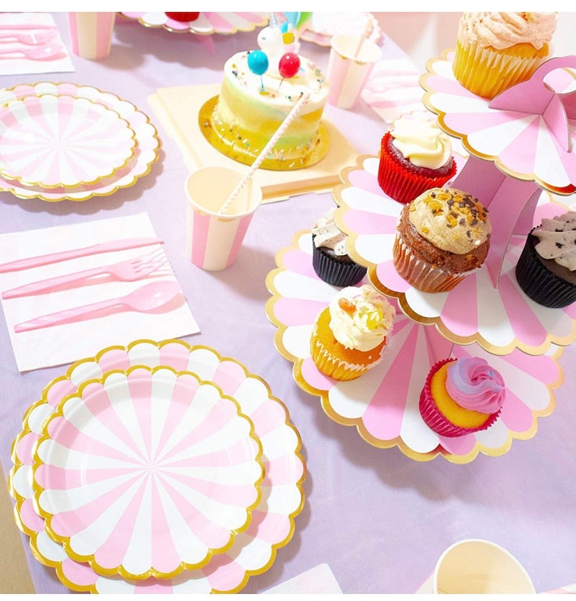 Pink and Baby Blue Gold Foil Party Supplies Set