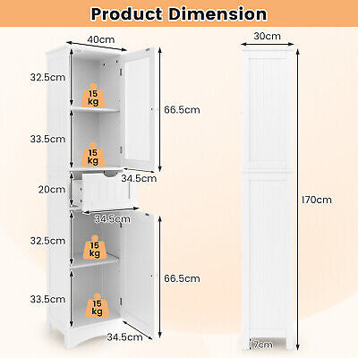 Bathroom Cabinets 5-Tier Tall Slim Storage Cabinet Cupboard Drawer 170CM
