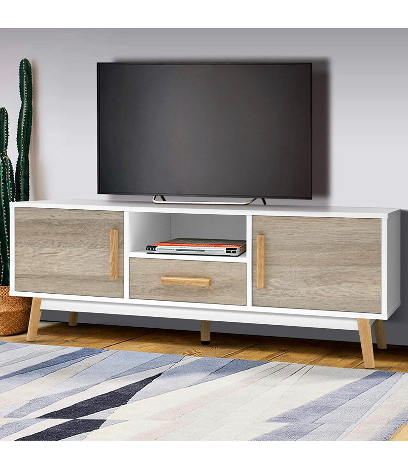 Artiss TV Unit 120cm Length Entertainment Unit Wooden TV Cabinet Scandinavian Console Table, White & Wood
