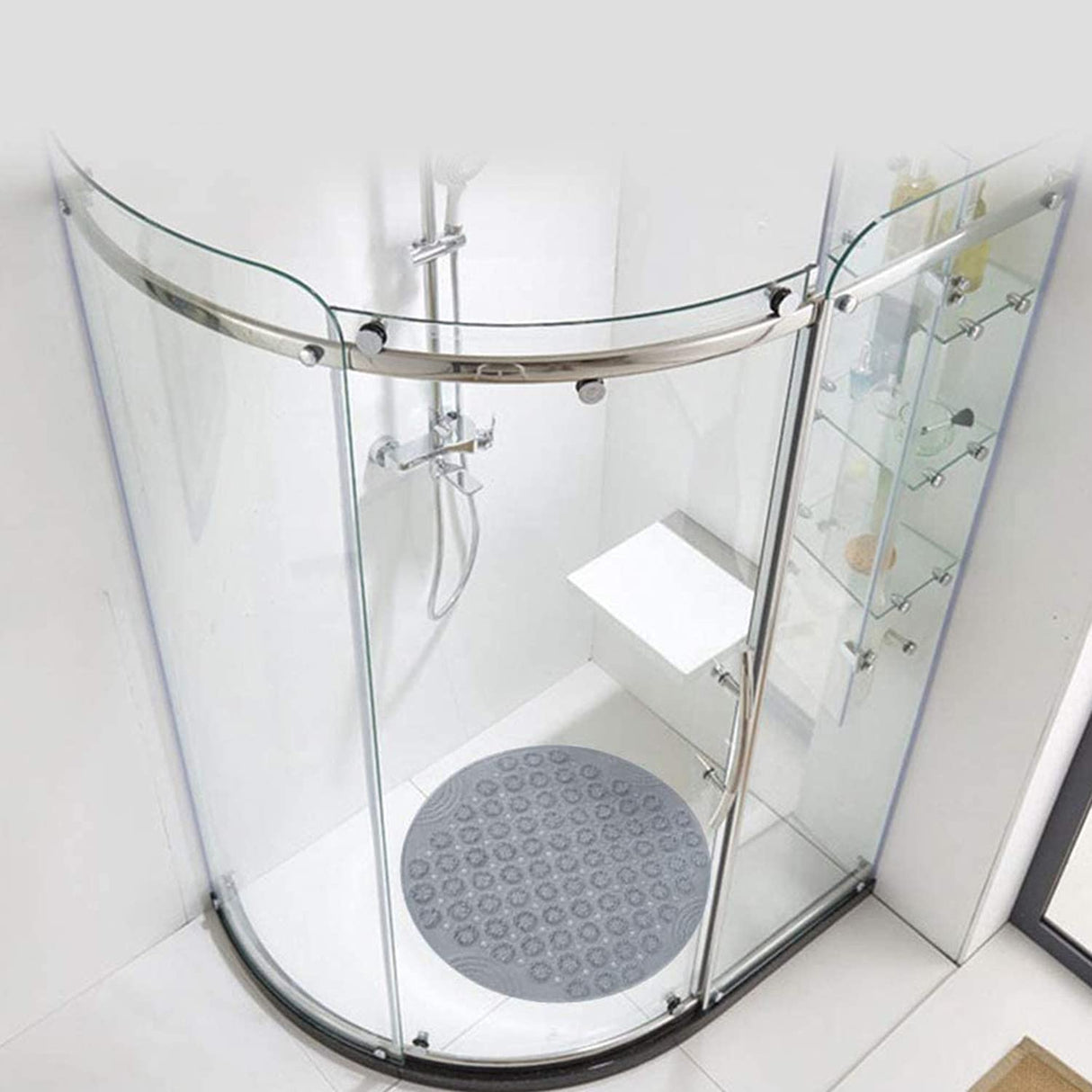 Bath Mat, Non-Slip Bath Blanket, Bath Rugs,PVC Shower Mat, Antibacterial and Durable Massage Bath Mat, Carpet with Drainage Hole and Suction Cup, 55 × 55cm