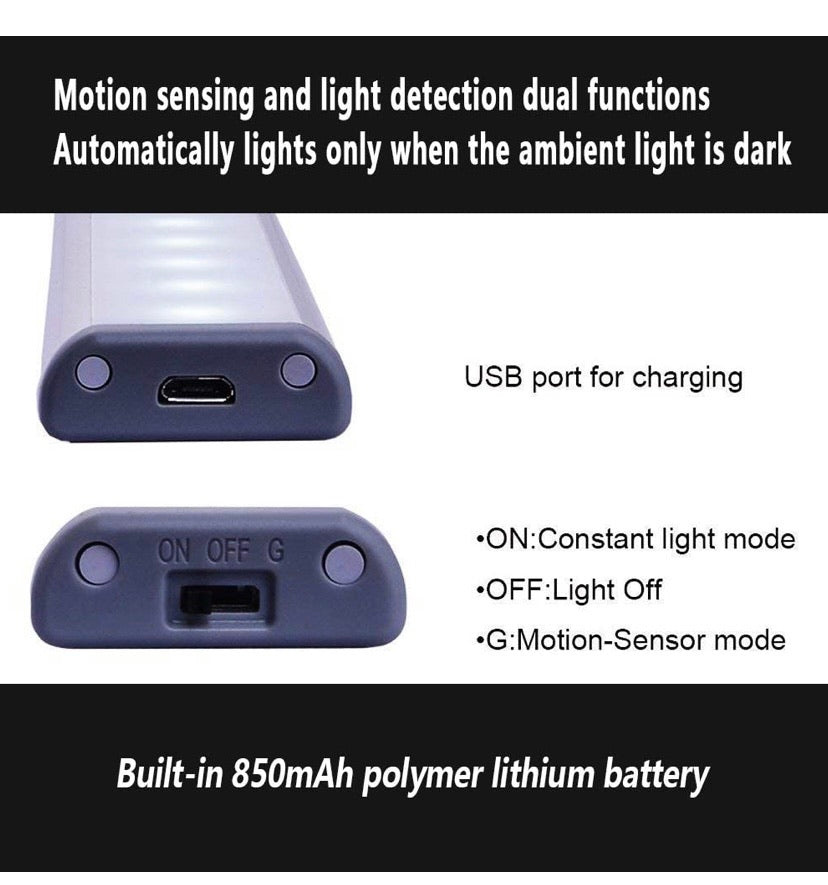 Under Cabinet Lights, 10 LED Motion Sensor Lights, Stick-on Lights to Anywhere Rechargeable LED Lights, Night Light, Led Cabinet Lights, Wireless Led Closet Light, USB Light Silver Warm