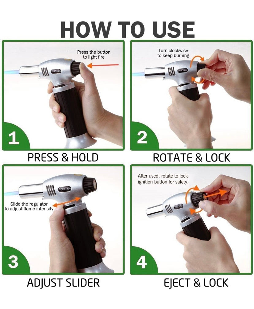 Butane Torch, SPLAKS Culinary Blow Torch Chef Cooking Torch Lighter, Butane Refillable, Flame Adjustable (MAX 2500°F) with Safety Lock for Cooking, BBQ, Baking, Brulee, Creme, DIY Soldering(Aluminium alloy)
