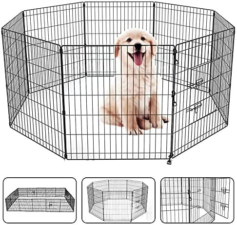 42" Pet Playpen Dog Dence Exercise Pen, 8 Panel Pet Dog Playpen Puppy Enclosure Fence Play Pen, Indoor/Outdoor Foldable Metal Fitness Pen (Black, 107x61cm x8)