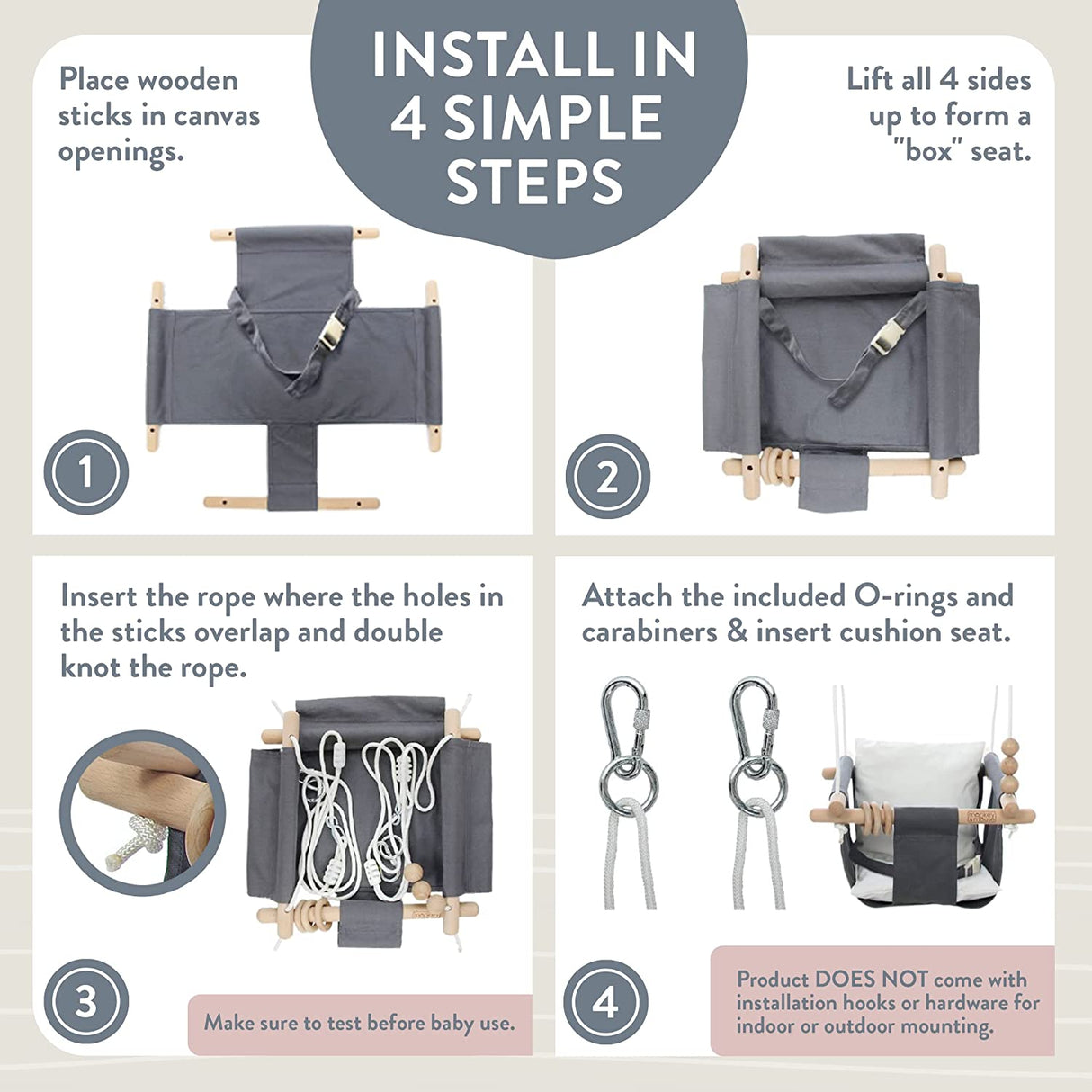 Monkey & Mouse Secure Canvas and Wooden Hanging Swing Seat Chair with a Baby, Infant, Toddler, Kids Toys - Indoor and Outdoor Hammock, for Tree Swings or Backyard Outside Swing Set Use for Infants