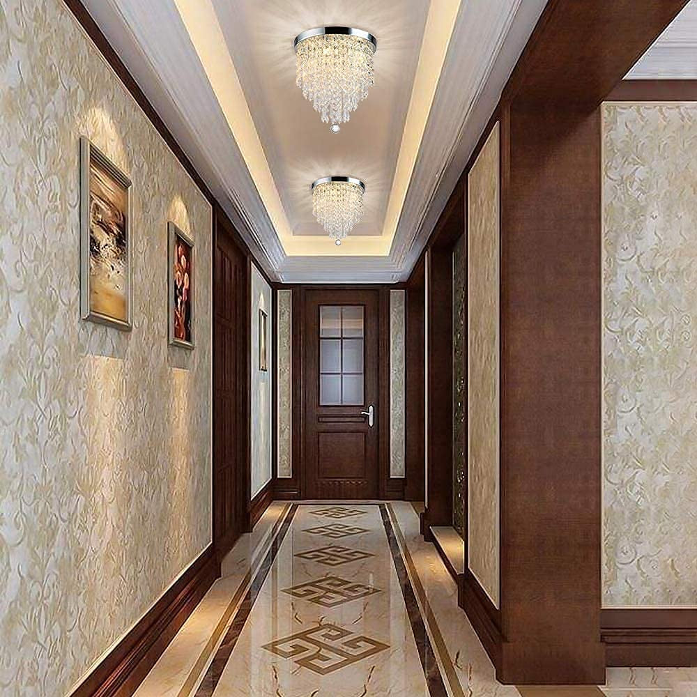 Crystal Chandelier, 3 Lights Modern Crystal Chandelier Light Fixture, H 24 cm x W 25 cm Mini Modern Ceiling Light for Bedroom, Hallway, Bar (Bulbs Not Included)