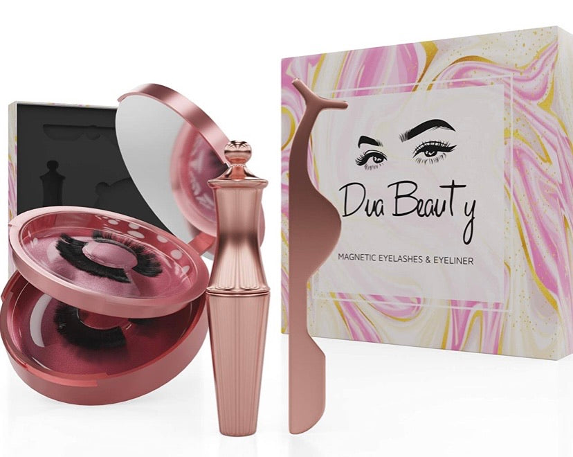 Dual Beauty Magnetic Eyelashes & Eyeliner Kit | Reusable Upgraded 3D Magnetic lashes Kit with Mirror & Tweezers Inside| No Glue & Mess Free | Fast & Easy Application - 2 Pairs