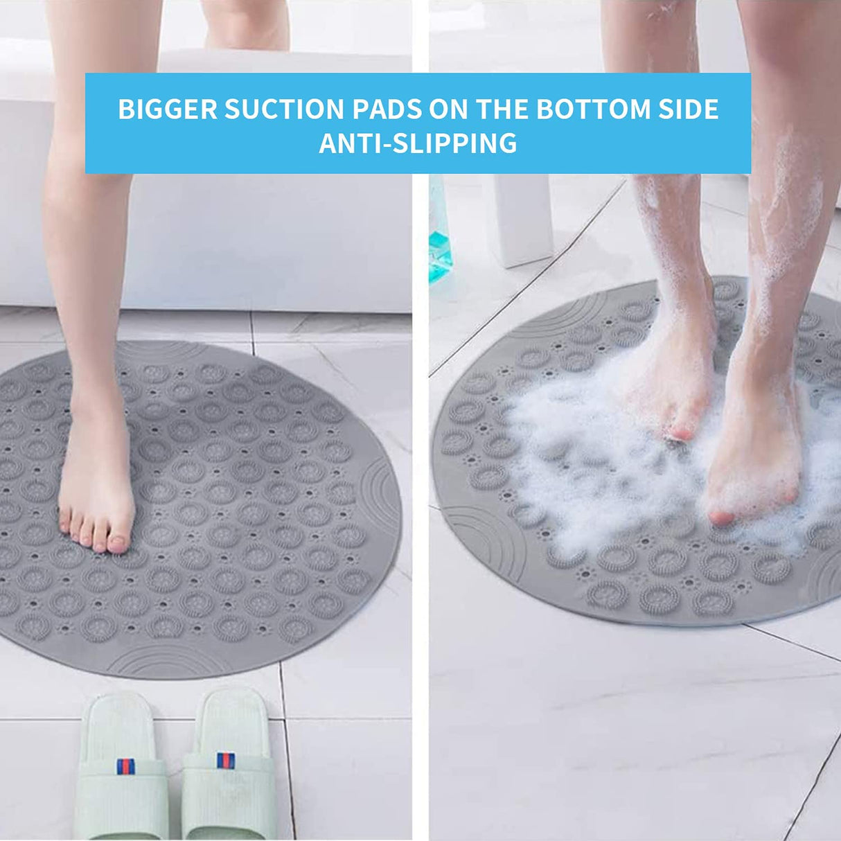 Bath Mat, Non-Slip Bath Blanket, Bath Rugs,PVC Shower Mat, Antibacterial and Durable Massage Bath Mat, Carpet with Drainage Hole and Suction Cup, 55 × 55cm