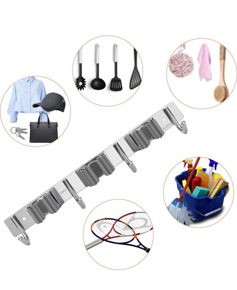 Broom Mop Holder Wall Mount - Tsmine Stainless Steel Wall Mounted Garden Tool Storage Tool Rack Storage & Organization for Your Home,Kitchen,Bathroom,Garage,Closet and Shed(3 Racks 4 Hooks)