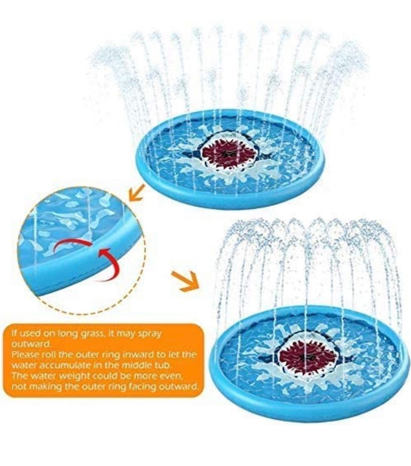170cm Inflatable Splash Sprinkler mat, Outdoor Sprinkler mat Toy in Summer, Used for Children Toddler Pool Dog Wading Pool Splash Game mat ( Shark)