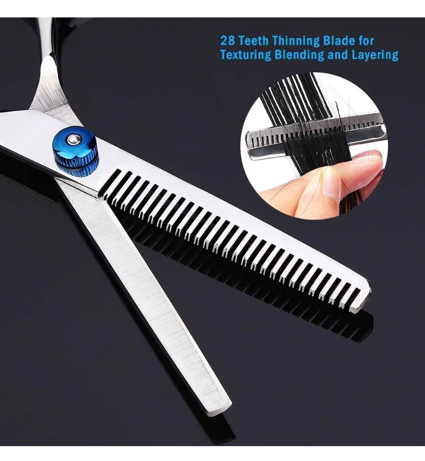 Professional Hair Cutting Scissors, YBLNTEK 9 PCS Barber Thinning Scissors Hairdressing Shears Stainless Steel Hair Cutting Shears Set with Cape Clips Comb for Barber Salon and Home