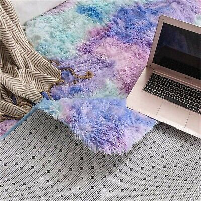 Soft Fluffy Rugs Anti-Skid Shaggy Area Rug Tie-dye Carpet Floor Mat Dining Room