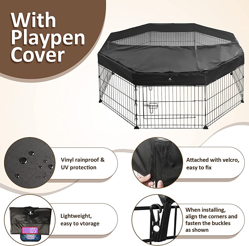 8-Panel 76 cm Metal Pet Playpen with Weather Cover