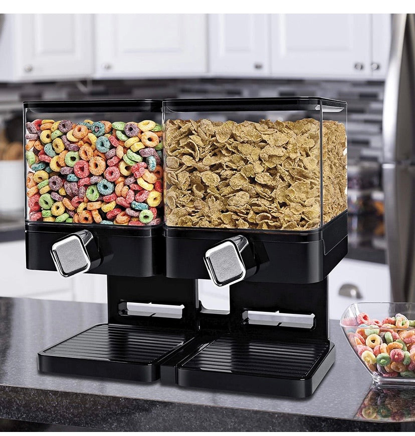 Compact Dry Food Dispenser, Dual Control, Black/Chrome