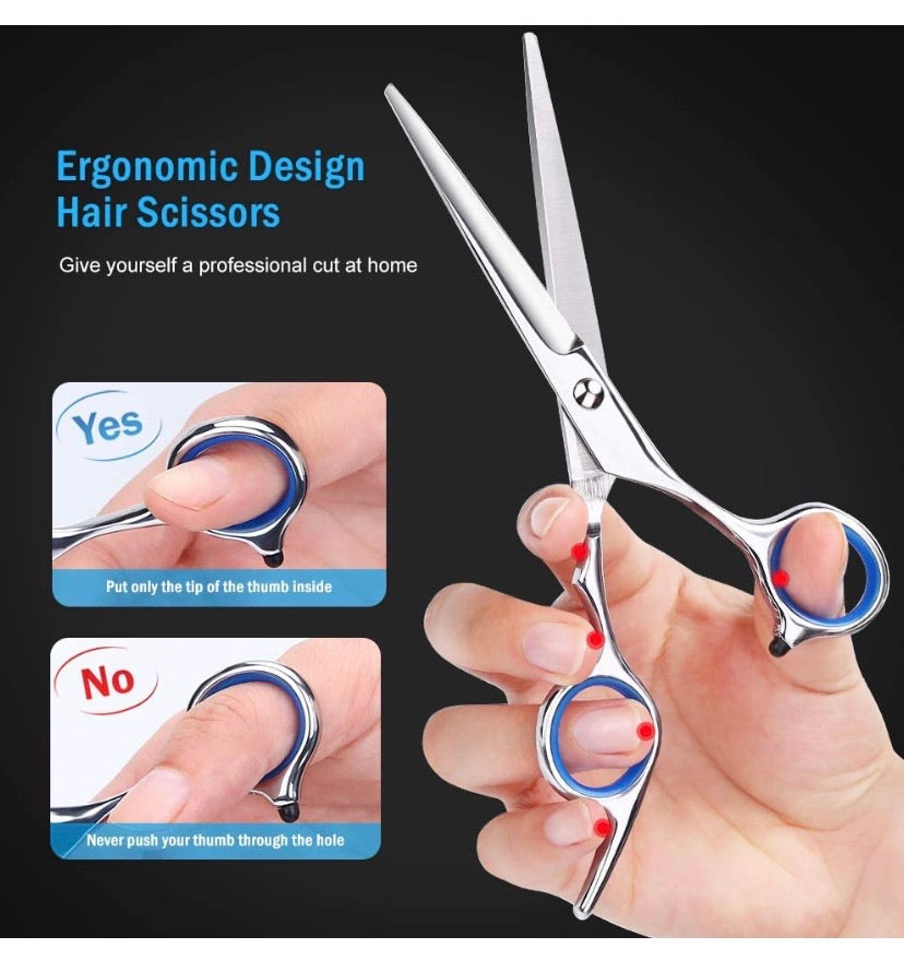 Professional Hair Cutting Scissors, YBLNTEK 9 PCS Barber Thinning Scissors Hairdressing Shears Stainless Steel Hair Cutting Shears Set with Cape Clips Comb for Barber Salon and Home