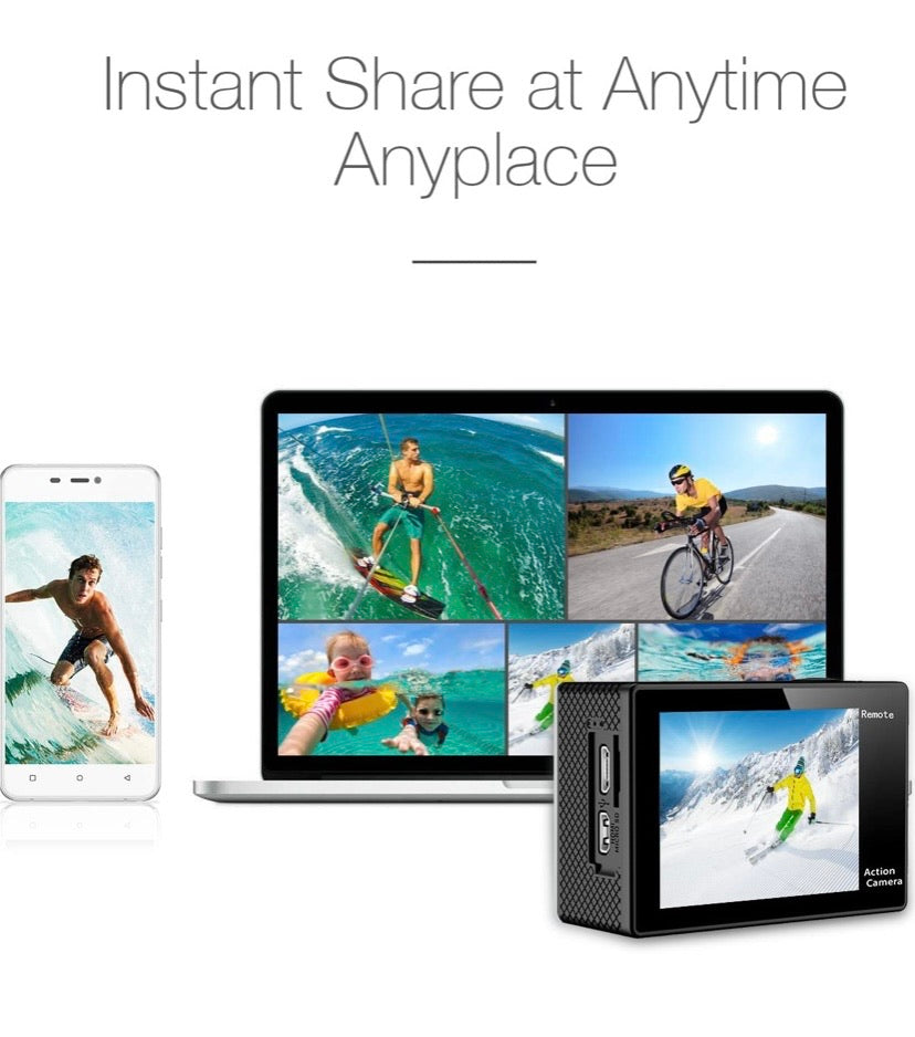 4K Wi-Fi Sports Action Camera Ultra HD Waterproof DV Camcorder 12MP 170 Degree Wide Angle LCD Screen/Remote, Sage/Silver (EK7000SL)