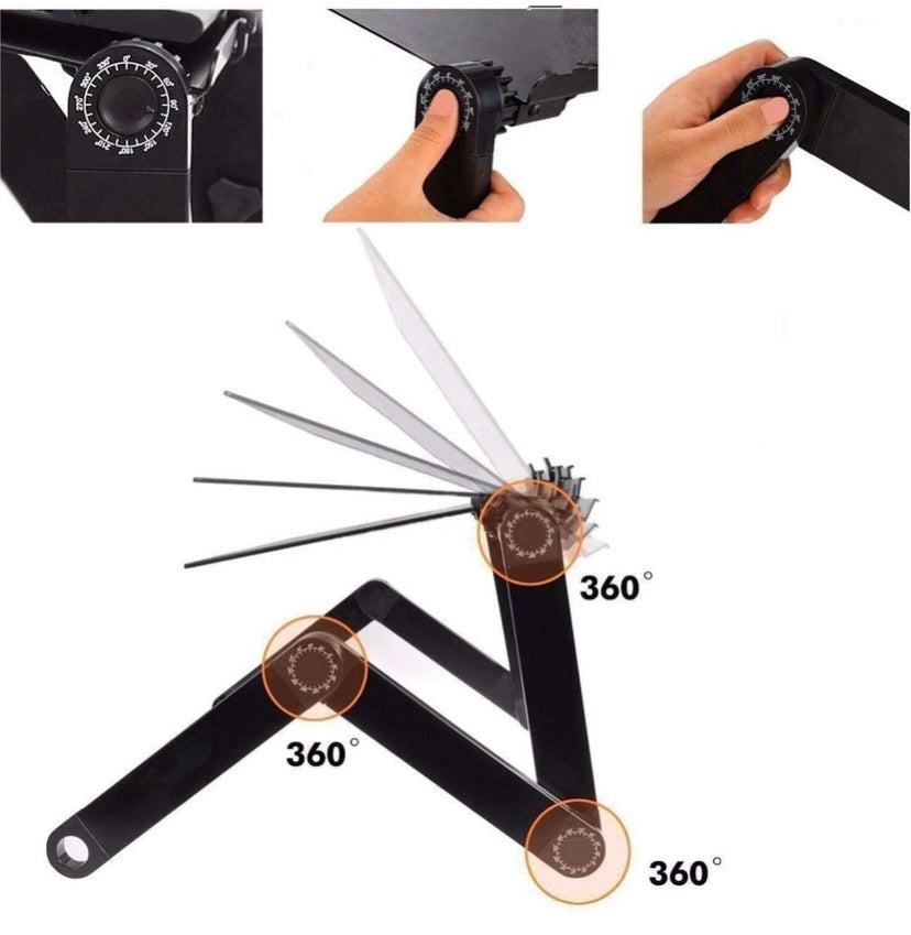 Portable Adjustable Laptop Stand, RAINBEAN Laptop Table for Bed Couch Lap Desk Cooling Stand Foldable Laptop Workstation Notebook Riser with Mouse Pad Side Ergonomic Computer Tray Reading Holder TV Bed Tray Standing Desk Aluminum Black