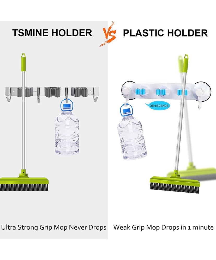 Broom Mop Holder Wall Mount - Tsmine Stainless Steel Wall Mounted Garden Tool Storage Tool Rack Storage & Organization for Your Home,Kitchen,Bathroom,Garage,Closet and Shed(3 Racks 4 Hooks)
