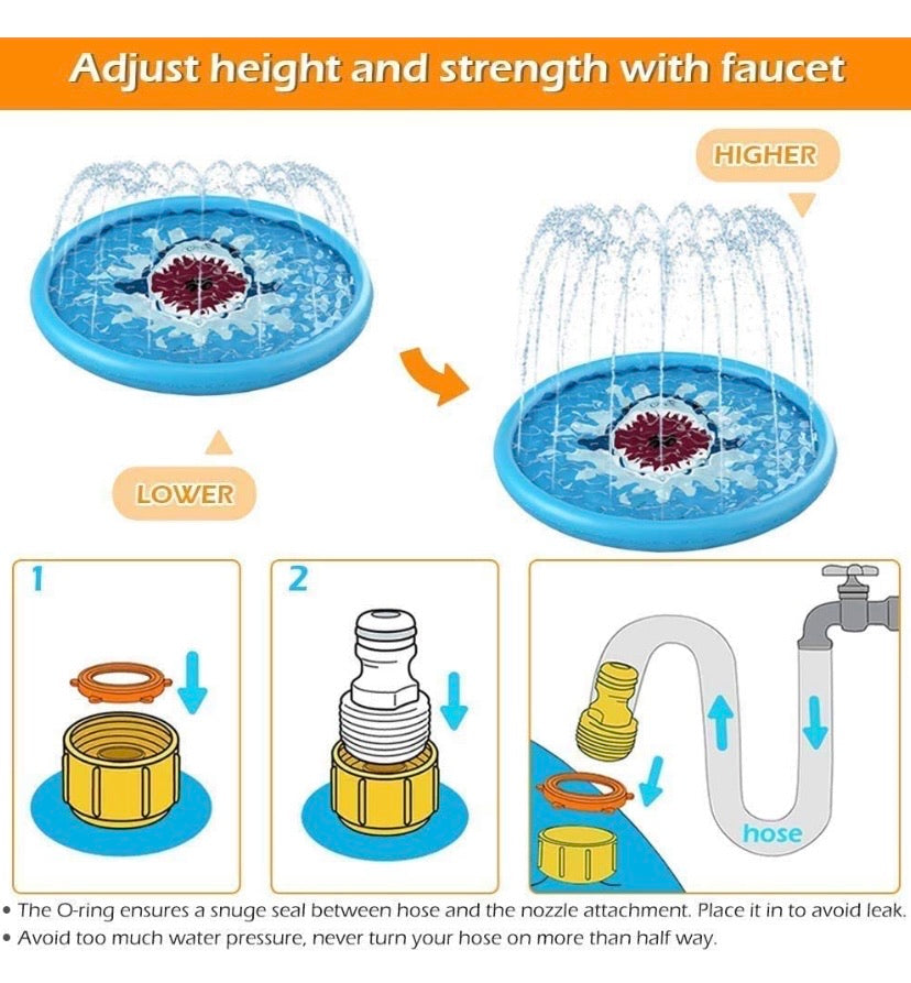 170cm Inflatable Splash Sprinkler mat, Outdoor Sprinkler mat Toy in Summer, Used for Children Toddler Pool Dog Wading Pool Splash Game mat ( Shark)