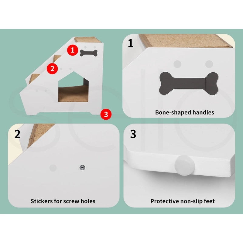 Wooden Dog Ramp Stairs Steps for Bed Pet Calming Kennel Non-Slip White