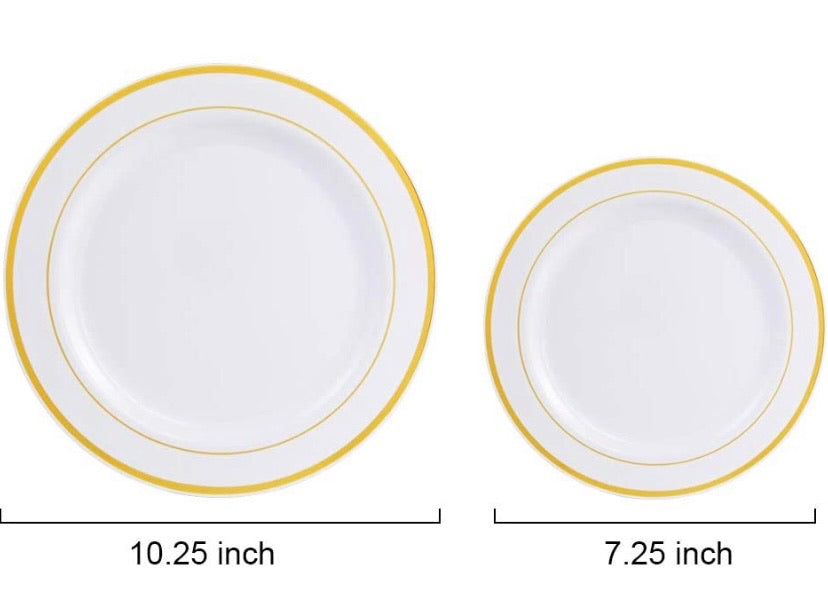 102 pcs Gold Plastic Plates, Disposable Party Plates, Gold Rimmed White Plates, Premium Heavyweight Plates for Wedding, Easter Include 51 Dinner Plates, 51 Dessert Plates, Supernal