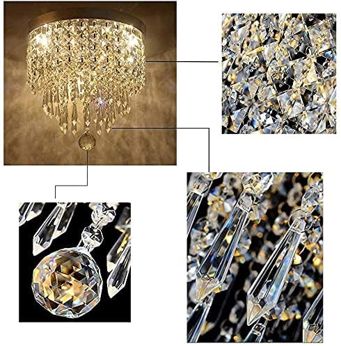 Crystal Chandelier, 3 Lights Modern Crystal Chandelier Light Fixture, H 24 cm x W 25 cm Mini Modern Ceiling Light for Bedroom, Hallway, Bar (Bulbs Not Included)
