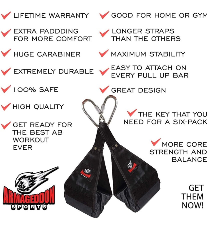 Ab Slings Straps - Rip-Resistant Heavy Duty Pair for Pull Up Bar Hanging Leg Raiser Fitness with Big D-Ring Steel Quick Connectors, Superb Arm Padding for Abdominal Training Workout Equipment