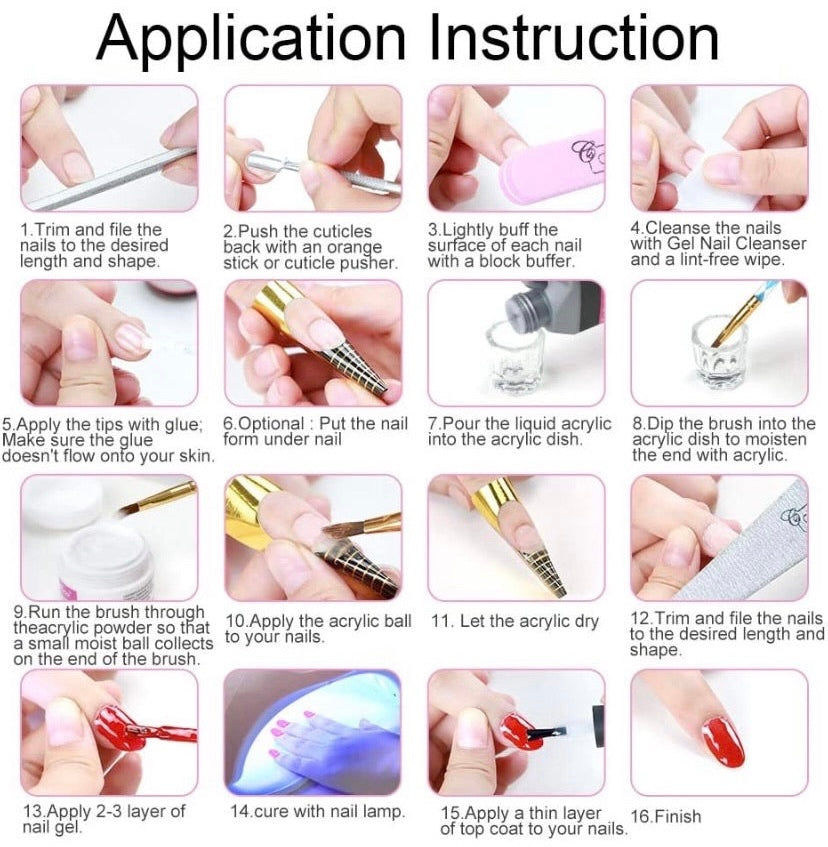 Manicure Acrylic Nail Kit Nail Tips False Nails Nail Art Glitter Decoration Set