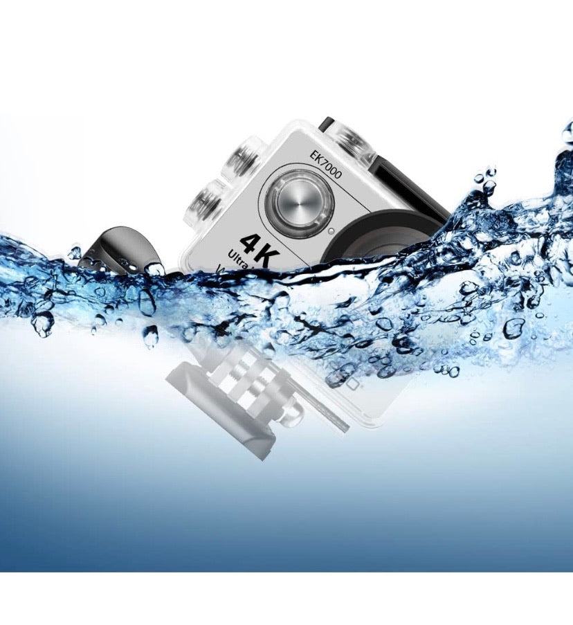 4K Wi-Fi Sports Action Camera Ultra HD Waterproof DV Camcorder 12MP 170 Degree Wide Angle LCD Screen/Remote, Sage/Silver (EK7000SL)