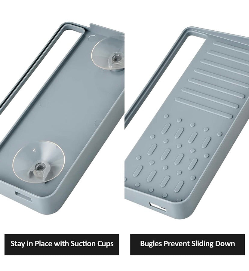 Kitchen Sink Tray Sponge Holder Organizer Draining Mat for Soap Dispenser Detergent Dishcloth Scrubbers Dishwashing Accessories Non-Slip Suction Holder Grey