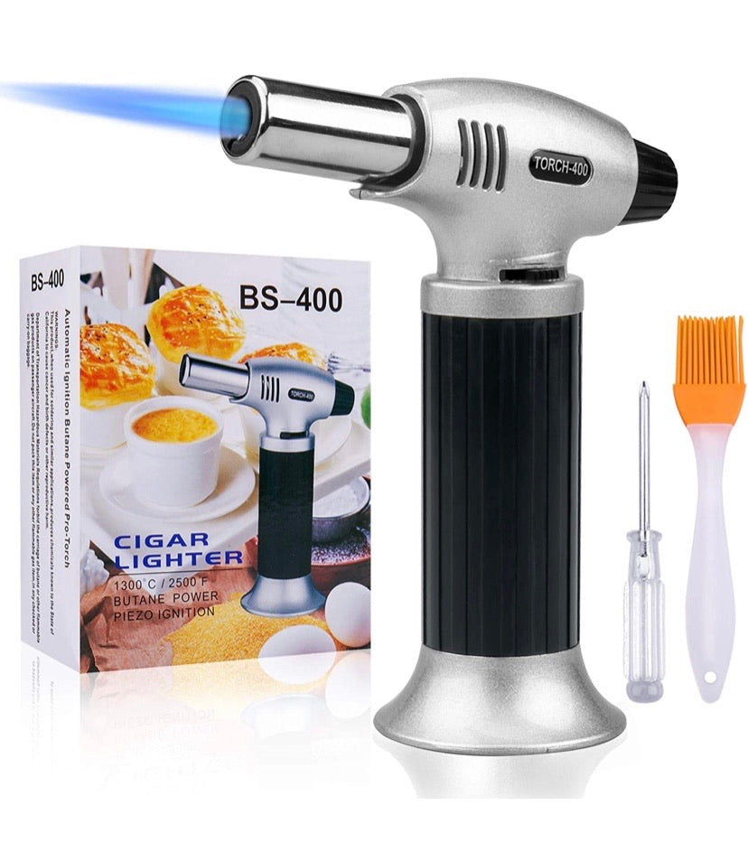 Butane Torch, SPLAKS Culinary Blow Torch Chef Cooking Torch Lighter, Butane Refillable, Flame Adjustable (MAX 2500°F) with Safety Lock for Cooking, BBQ, Baking, Brulee, Creme, DIY Soldering(Aluminium alloy)
