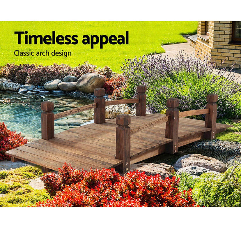 Garden Wooden Rustic Bridge Decoration Decor Outdoor Landscape 160cm Length Rail