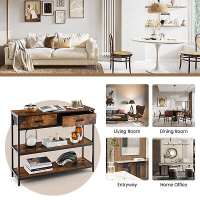 Console Table Sofa Side Table w/ Fabric Drawers Hallway Rustic Brown