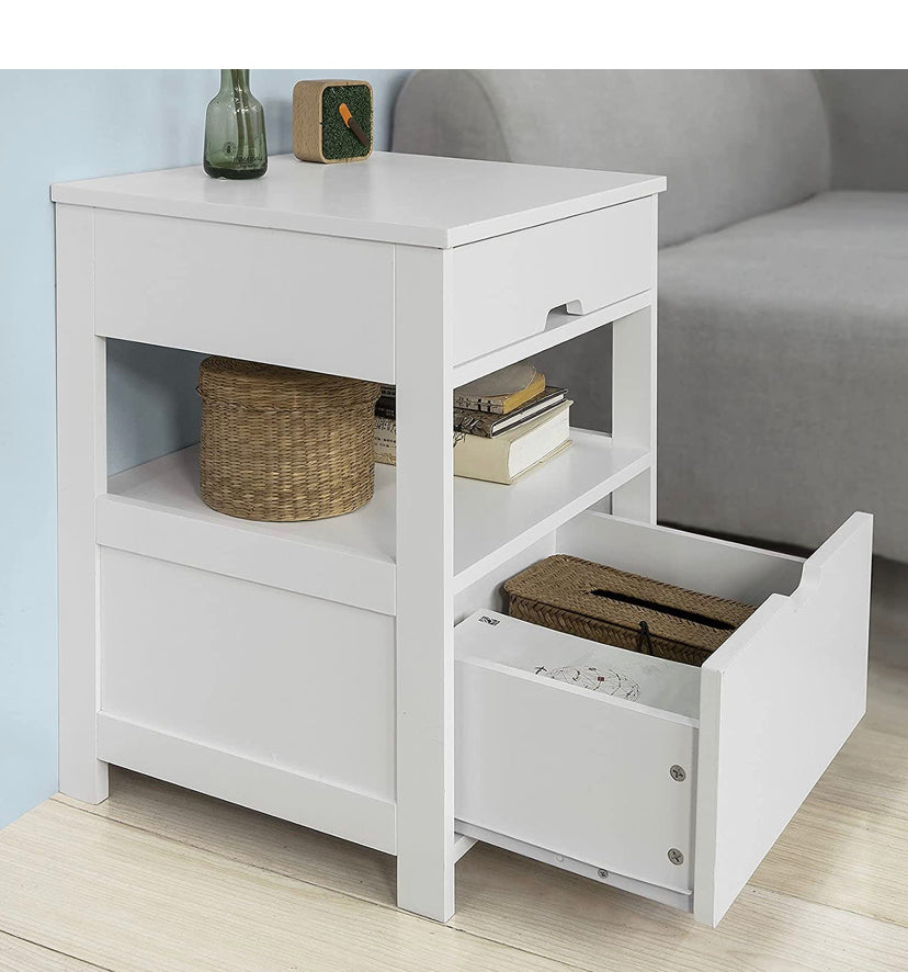 Bedside Table with 2 Drawers, Side Table, Lamp Table, Night Stand, End Table, White