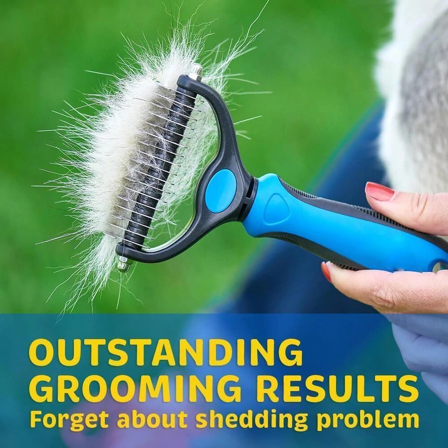 Pet Grooming Tool- 2 Sided Undercoat Rake for Dogs & Cats-Safe and Effective Dematting Comb for Mats & Tangles Removing-No More Nasty Shedding or Flying Hair