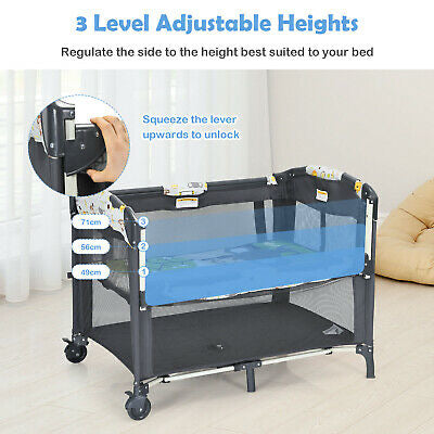 4-IN-1 Portable Travel Cot Portacot Baby Co Sleeper Bedside Bassinet Folding