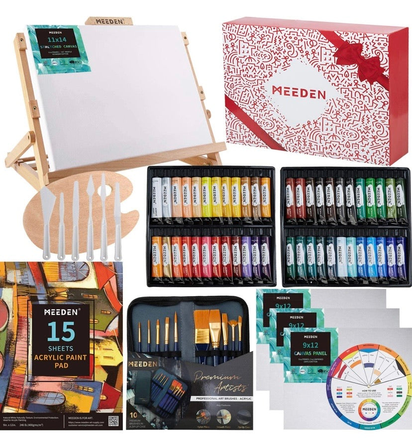 MEEDEN 72-Piece Acrylic Painting Set with Beech Wood Table Easel, 48×22ML Acrylic Paint Set and All The Additional Supplies, Perfect for Beginning Artists, Students and Kids